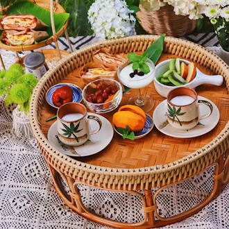 Tray Coffee table Handmade rattan storage small table Portable outdoor picnic table