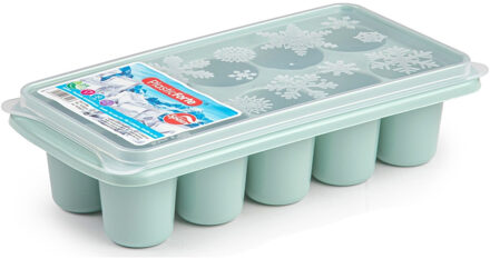 Tray met dikke ronde blokken ijsblokjes/ijsklontjes vormpjes 10 vakjes kunststof mintgroen - IJsblokjesvormen