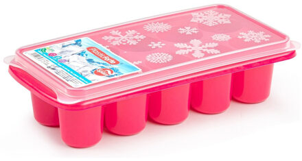 Tray met dikke ronde blokken ijsblokjes/ijsklontjes vormpjes 10 vakjes kunststof roze - IJsblokjesvormen