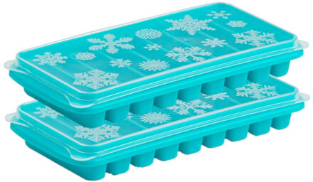 Tray met Flessenhals ijsblokjes/ijsklontjes - 2x stuks - staafjes - 10 vakjes - blauw
