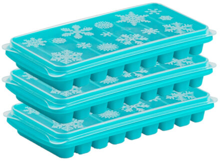 Tray met Flessenhals ijsblokjes/ijsklontjes - 3x stuks - staafjes - 10 vakjes - blauw