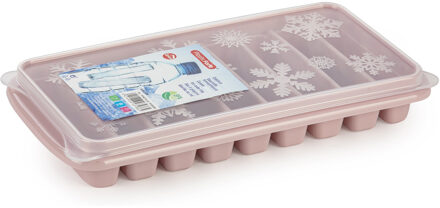 Tray met Flessenhals ijsblokjes/ijsklontjes staafjes vormpjes 10 vakjes kunststof oud roze - IJsblokjesvormen