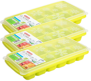 Tray met ijsblokjes - 4x stuks - ijsklontjes vormpjes - 12 vakjes - kunststof - wit met deksel - gro