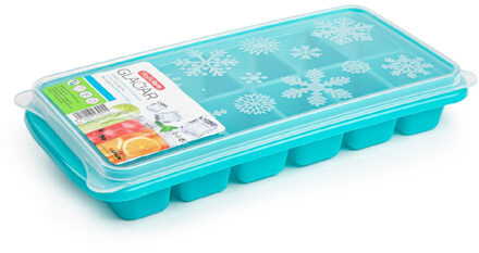 Tray met ijsblokjes/ijsklontjes vormpjes 12 vakjes kunststof blauw met deksel
