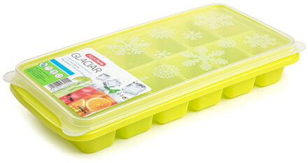 Tray met ijsblokjes/ijsklontjes vormpjes 12 vakjes kunststof groen met deksel