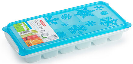 Tray met ijsblokjes/ijsklontjes vormpjes 12 vakjes kunststof wit met blauwe deksel