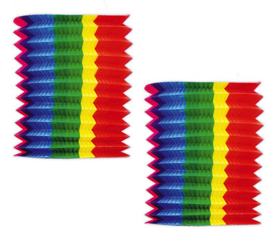 Trek lampion - 8x - regenboog - H20 cm - papier - feest versiering