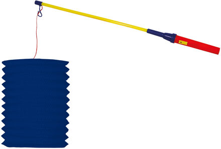 Trek lampion langwerpig - donker blauw - H20 cm - papier - met lampionstokje - 50 cm