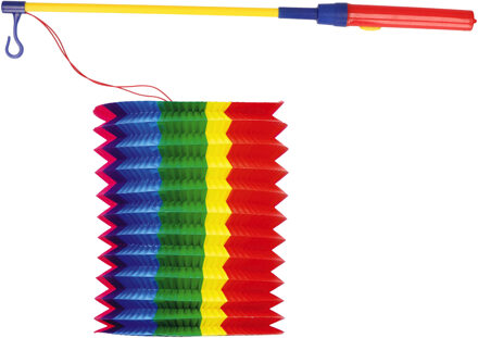 Trek lampion langwerpig - multi - H20 cm - papier - met lampionstokje - 40 cm