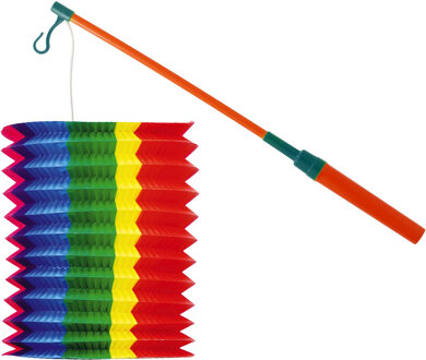 Trek lampion langwerpig - multi kleur - H20 cm - papier - met lampionstokje - 40 cm