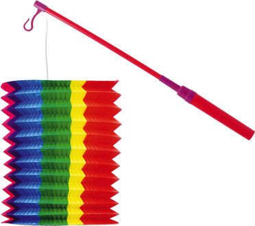 Trek lampion langwerpig - multi kleur - H20 cm - papier - met lampionstokje - 40 cm