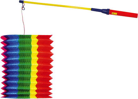 Trek lampion langwerpig - multi kleur - H20 cm - papier - met lampionstokje - 50 cm