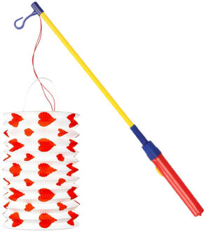 Trek lampion langwerpig - rood - H28 cm - papier - met lampionstokje - 40 cm