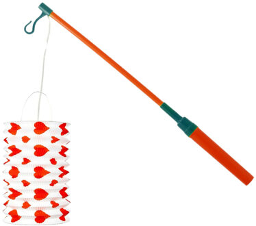 Trek lampion langwerpig - rood - H28 cm - papier - met lampionstokje - 40 cm