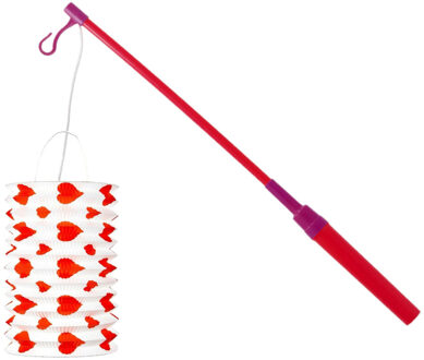 Trek lampion langwerpig - rood - H28 cm - papier - met lampionstokje - 40 cm