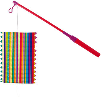 Trek lampion streep - meerkleurig - H16 cm - papier - met lampionstokje - 40 cm