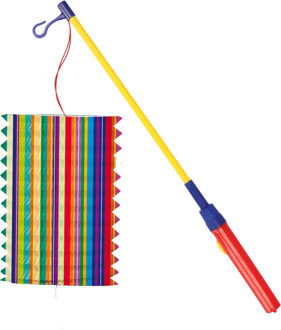 Trek lampion strepen - meerkleurig - H16 cm - papier - met lampionstokje - 40 cm