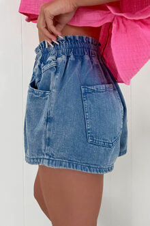 Trekkoord Denim Shorts Blauw