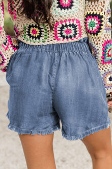 Trekkoord Denim Shorts met Rauw Zoom Blauw