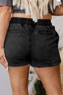 Trekkoord Denim Shorts Zwart