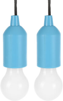 Treklamp LED licht - 2x - kunststof - blauw - 15 cm - met koord van 90 cm