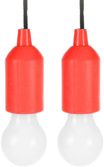 Treklamp LED licht - 2x - kunststof - rood - 15 cm - met koord van 90 cm