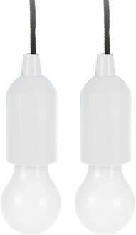 Treklamp LED licht - 2x - kunststof - wit - 15 cm - met koord van 90 cm