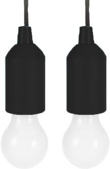 Treklamp LED licht - 2x - kunststof - zwart - 15 cm - met koord van 90 cm