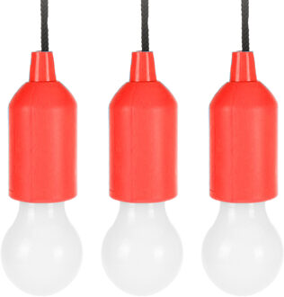 Treklamp LED licht - 3x - kunststof - rood - 15 cm - met koord van 90 cm