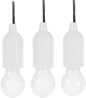 Treklamp LED licht - 3x - kunststof - wit - 15 cm - met koord van 90 cm