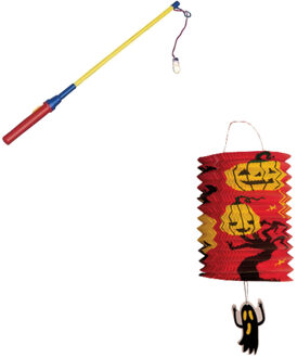 Treklampion 15 cm pompoen inclusief lampionstokje