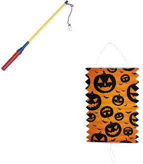 Treklampion 16 x 22 cm pompoenen inclusief lampionstokje