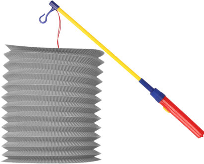 Treklampion met lampionstokje - metallic zilver- papier - D20cm - decoratie - Sint Maarten