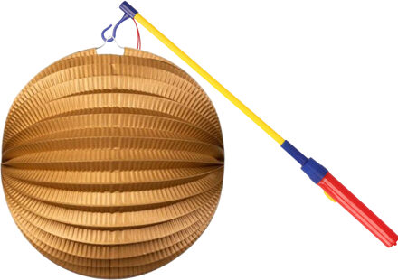 Treklampion + lampionstokje - metallic goud - papier - rond - D23cm - decoratie - Sint Maarten Goudkleurig