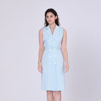 Trench -stijl mouwloze jurk met dubbele borsten Hemelsblauw - XS
