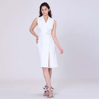 Trench -stijl mouwloze jurk met dubbele borsten Wit - S