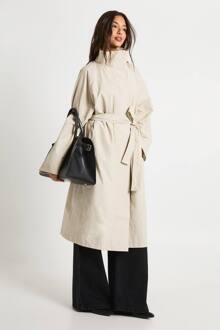 Trenchcoat Met Ceintuur En Trechterkraag, Stone - 44