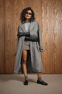 Trenchcoat Met Ceintuur In Een Getextureerde Wollen Look, Charcoal - 36