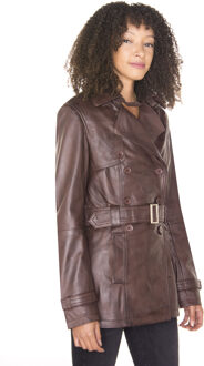 Trenchcoat van nappaleer voor dames-Mosul Bruin - EU 38 / UK 10