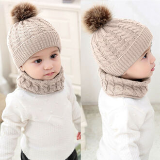 Trend 2PCS Leuke Peuter Kid Meisje Jongen Baby Baby Winter Warm Haak Muts Beanie Casual solid Cap Sets khaki