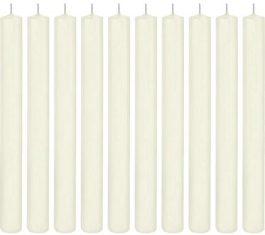 Trend Candles 10x Lange rechte kaarsen ivoorwit 25 cm 14 branduren dinerkaarsen/tafelkaarsen - Dinerkaarsen