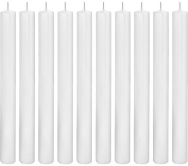 Trend Candles 10x Lange rechte kaarsen wit 25 cm 14 branduren dinerkaarsen/tafelkaarsen - Dinerkaarsen