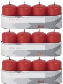 Trend Candles 12x Kaarsen rood 5 x 8 cm 18 branduren sfeerkaarsen - Stompkaarsen