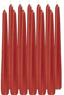 Trend Candles 12x Lange kaarsen rood 25 cm 8 branduren dinerkaarsen/tafelkaarsen - Dinerkaarsen