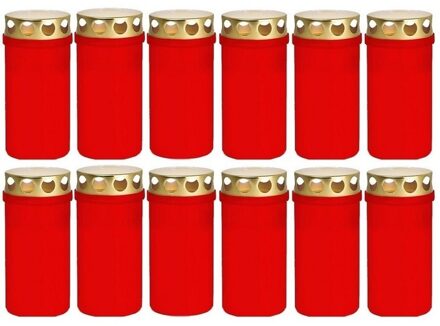 Trend Candles 12x Rode grafkaarsen/gedenklichte met deksel 6 x 12,6 cm 2 dagen