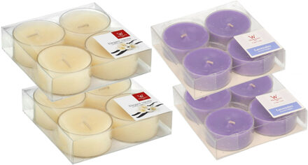 Trend Candles 16x Maxi geurtheelichtjes lavendel en vanille 8 branduren - geurkaarsen Multikleur