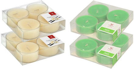 Trend Candles 16x Maxi geurtheelichtjes vanille en appel 8 branduren - geurkaarsen Multikleur