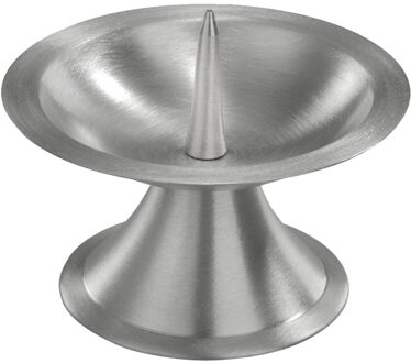 Trend Candles 1x Ronde metalen stompkaarsenhouder zilver voor kaarsen 5-6 cm doorsnede - kaars kandelaars Zilverkleurig