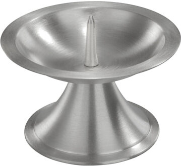 Trend Candles 1x Ronde metalen stompkaarsenhouder zilver voor kaarsen 7-8 cm doorsnede - kaars kandelaars Zilverkleurig