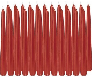 Trend Candles 24x Lange kaarsen rood 25 cm 8 branduren dinerkaarsen/tafelkaarsen - Dinerkaarsen